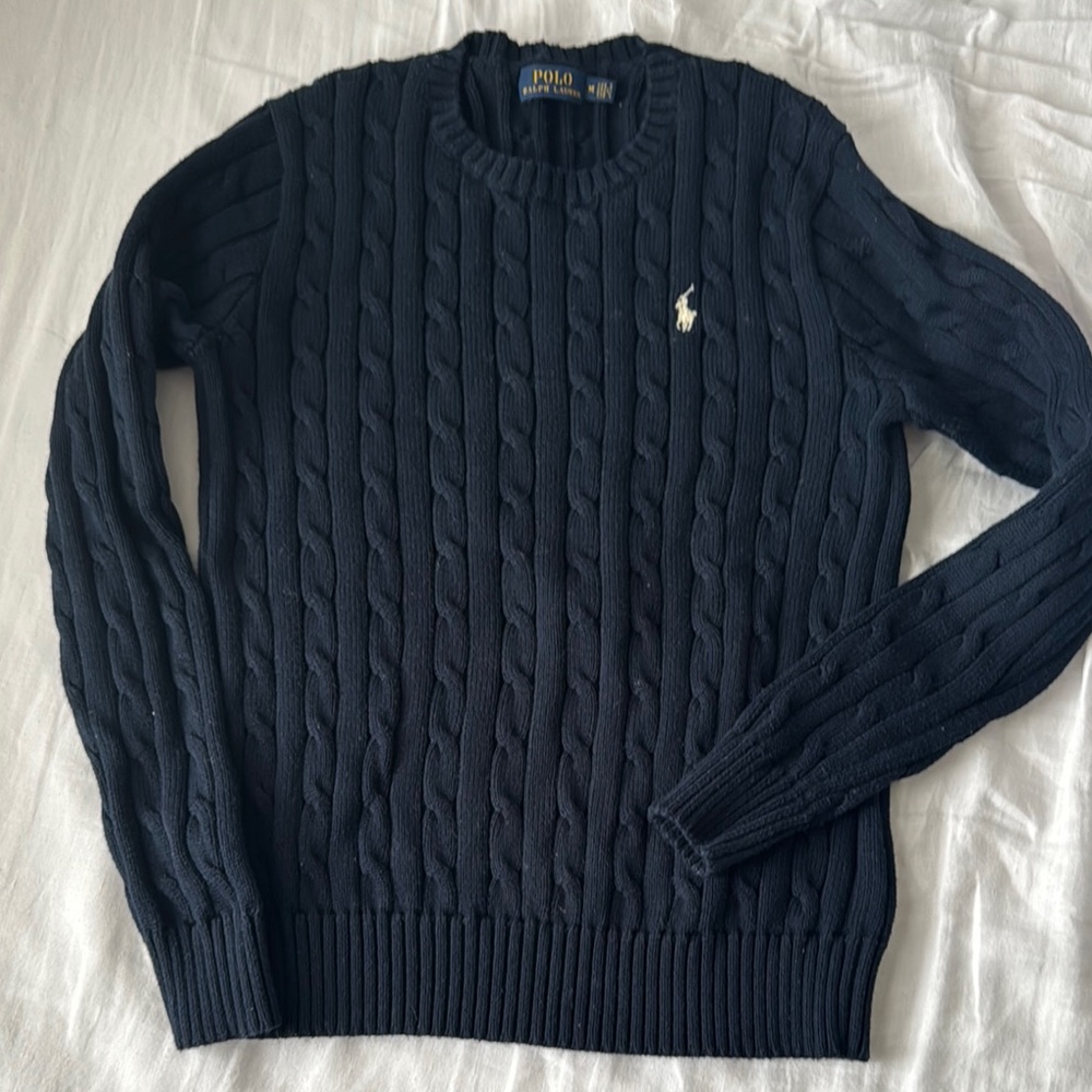 Women’s Polo by Ralph Lauren Blue Cable Knit Crew Neck Sweater